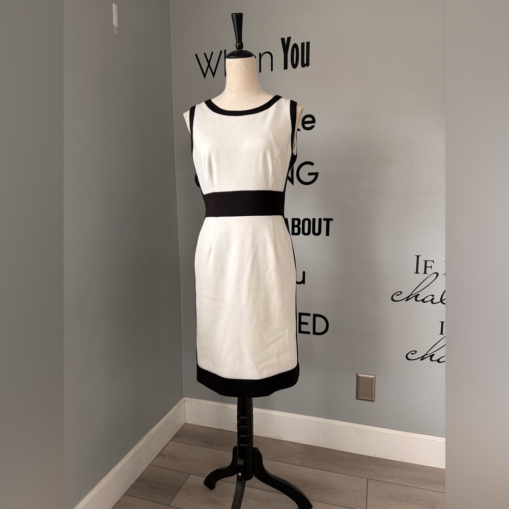 Tahari ASL Black and White Sheath Midi Dress Business Professional Size 6